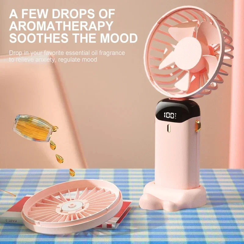 Portable Neck Fan – 5-Speed Foldable Handheld Cooling Fan with Phone Stand & LED Display | USB Rechargeable