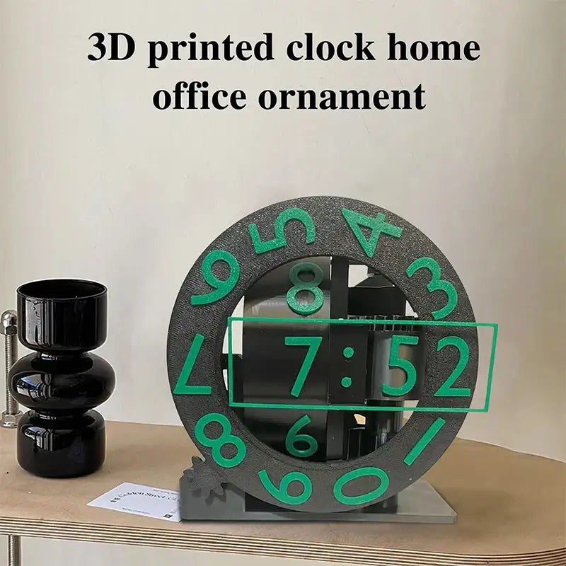 3D printed Smartlyo Triaxial Clock with rotating numeric display, showcasing a futuristic design and precise time readout