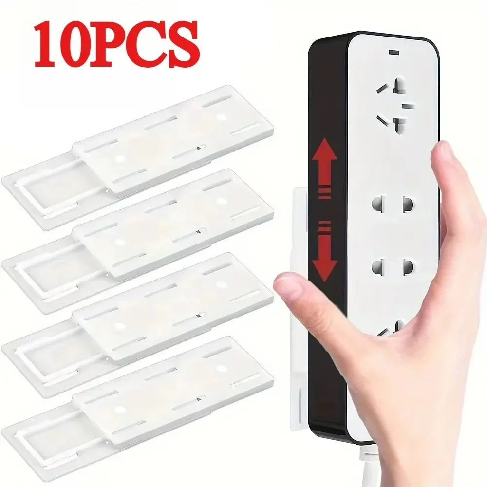 Self-adhesive socket holder set from Smartlyo with ten black clips for organizing and securing electrical sockets and cords.