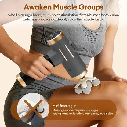 Smartlyo 11-in-1 electric massage gun with 99 intensity levels, showcasing its ergonomic design and multiple attachment heads.