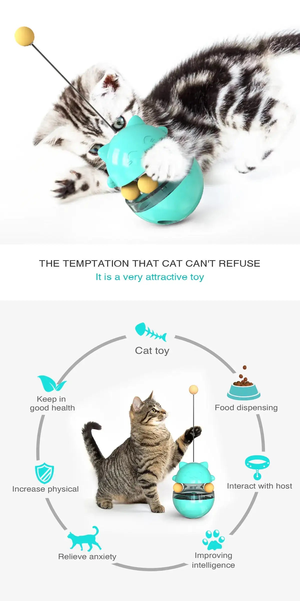 Smartlyo interactive cat toy set featuring colorful balls, feathers, and puzzle toys for engaging feline play and mental stimulation.