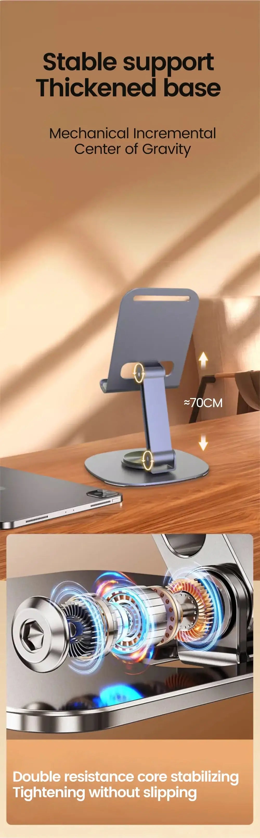 Smartlyo Olaf rotating table cell phone holder with adjustable stand and sleek design for secure phone placement.