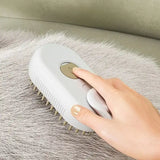 Smartlyo Steam Pet Brush 3-in-1 with ergonomic handle and bristles for grooming cats and dogs, emitting steam for gentle cleaning.