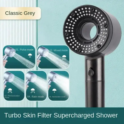 Smartlyo 5 Mode Adjustable Shower Head with multiple spray settings and sleek design, mounted in a modern bathroom.