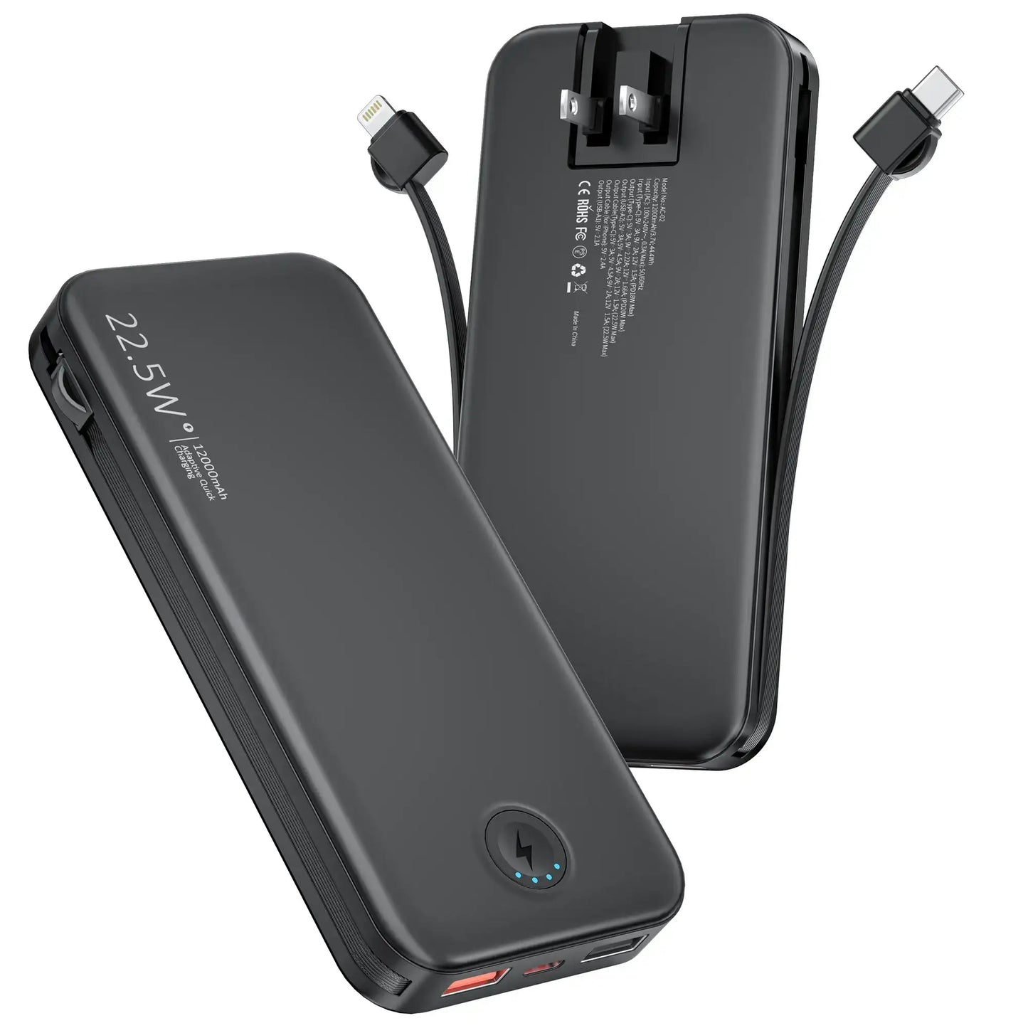 Smartlyo portable charger with built-in cables, compact design for convenient on-the-go device charging.