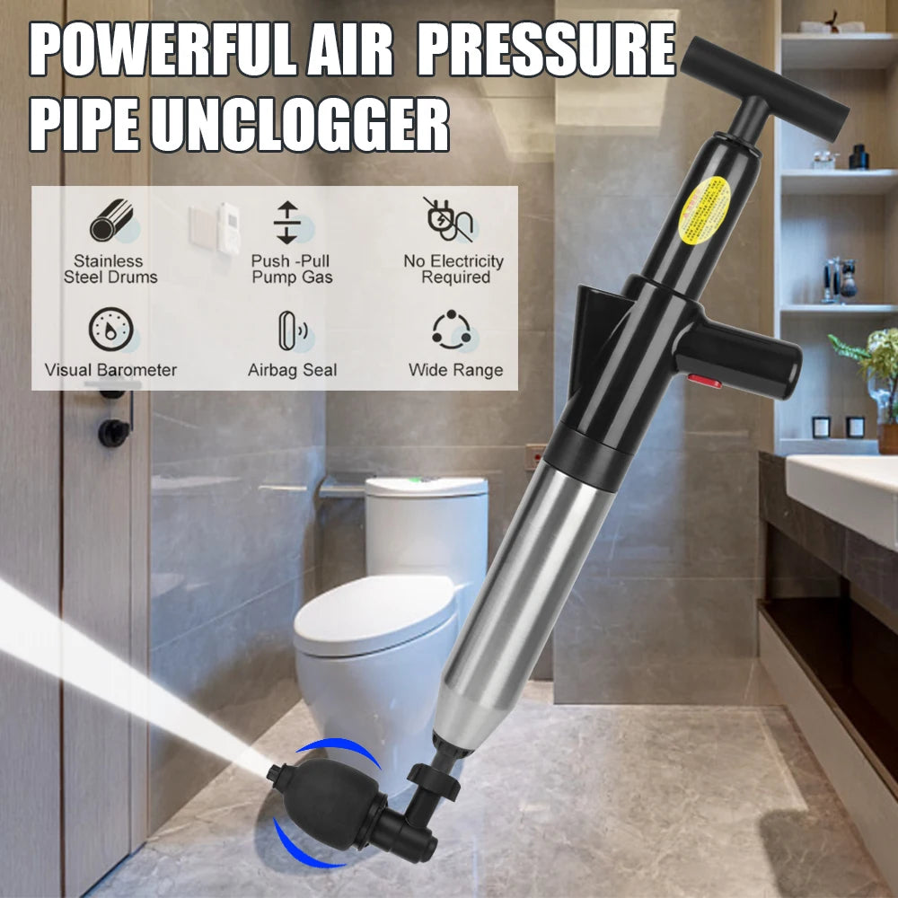 High pressure drain plunger dredge clog remover for clearing stubborn blockages in sinks and drains.