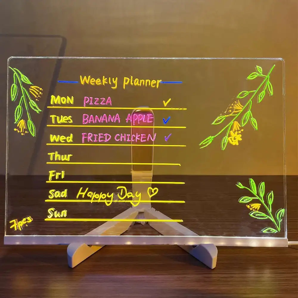 Smartlyo LED colorful note board with integrated night light, featuring vibrant colors and writable surface for notes and reminders.