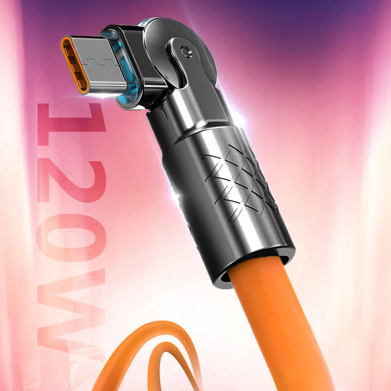 Smartlyo Fast Charge Type C silicone cable with 180° rotating elbow, flexible and durable charging accessory.