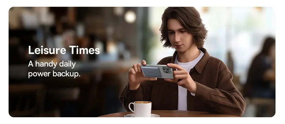 Smartlyo Baseus magnetic power bank with 5000mAh capacity and sleek design, shown attached to a device for portable charging.