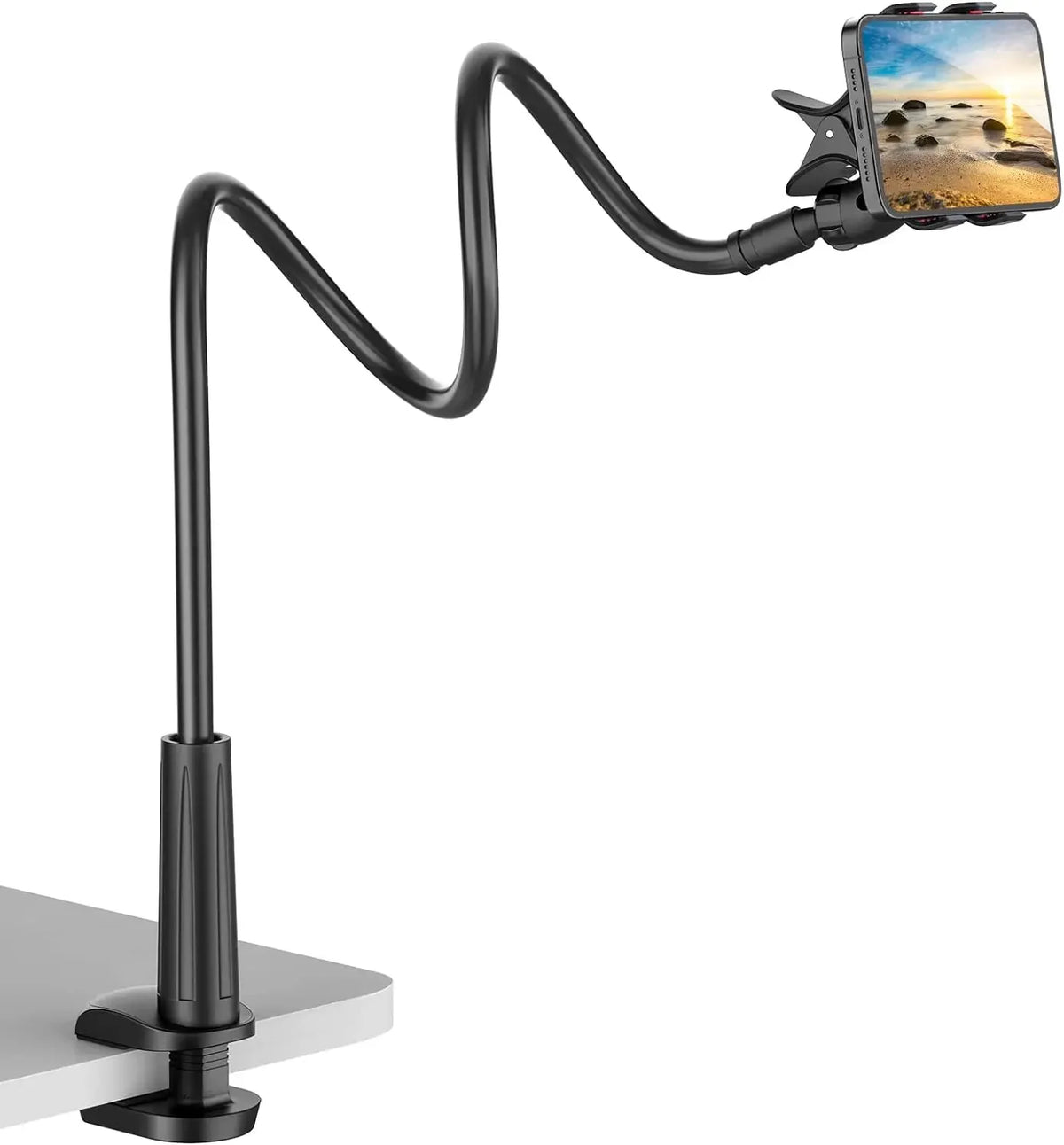 Smartlyo adjustable 360° rotating lazy phone holder with clamp, featuring a sleek design and secure grip for hands-free viewing.