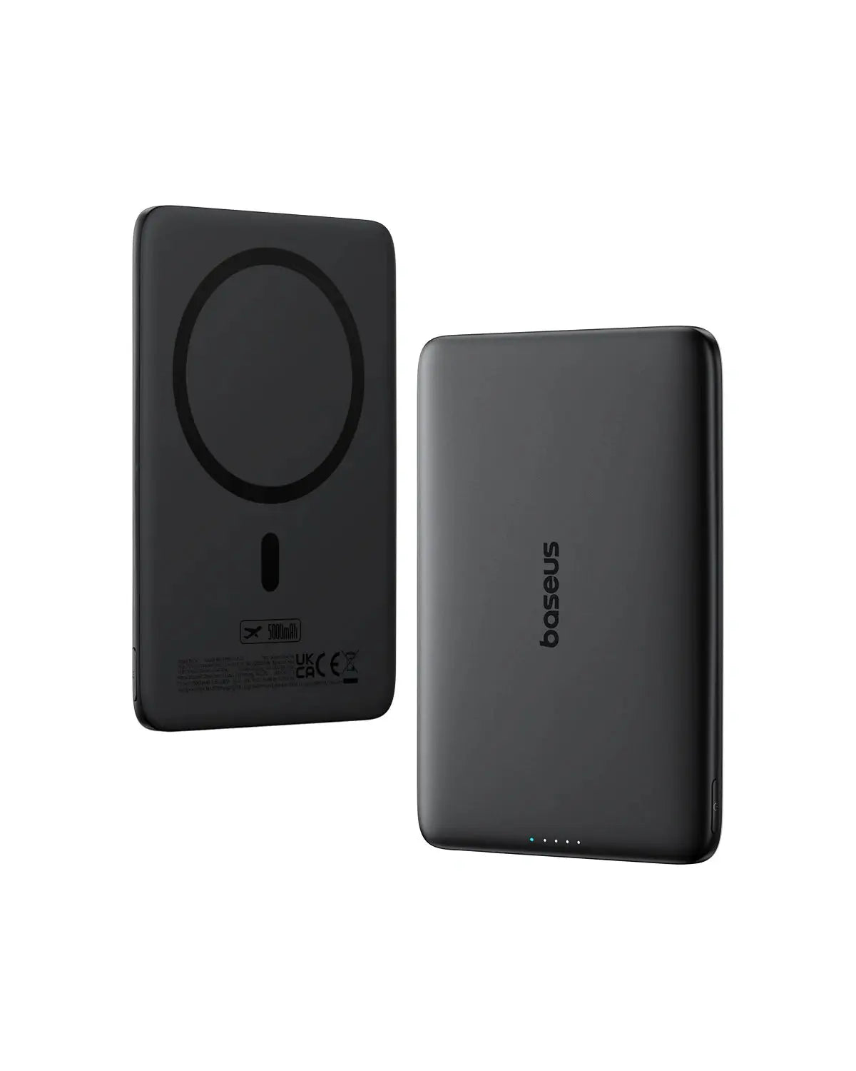 Smartlyo Baseus 5000mAh magnetic power bank showing compact design with magnetic charging feature and branding.