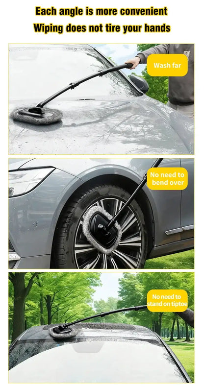 Smartlyo retractable bent bar car wash brush with long handle and flexible bristles for easy cleaning of vehicle exterior.