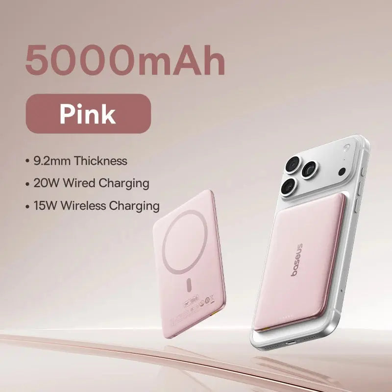 Smartlyo Baseus 5000mAh magnetic power bank with sleek design and built-in magnetic attachment for easy charging.