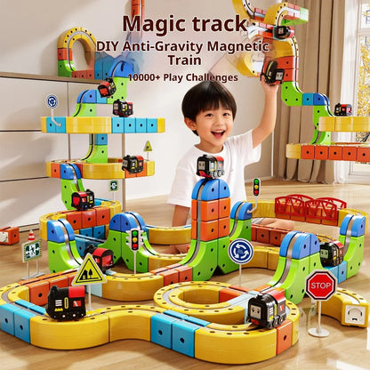 Magnetic Racing Car Track Set with Motorized Train & Gravity Maze