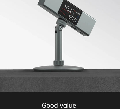 Digital inclinometer from Smartlyo with laser protractor feature, showing a close-up of the device displaying measurement readings.