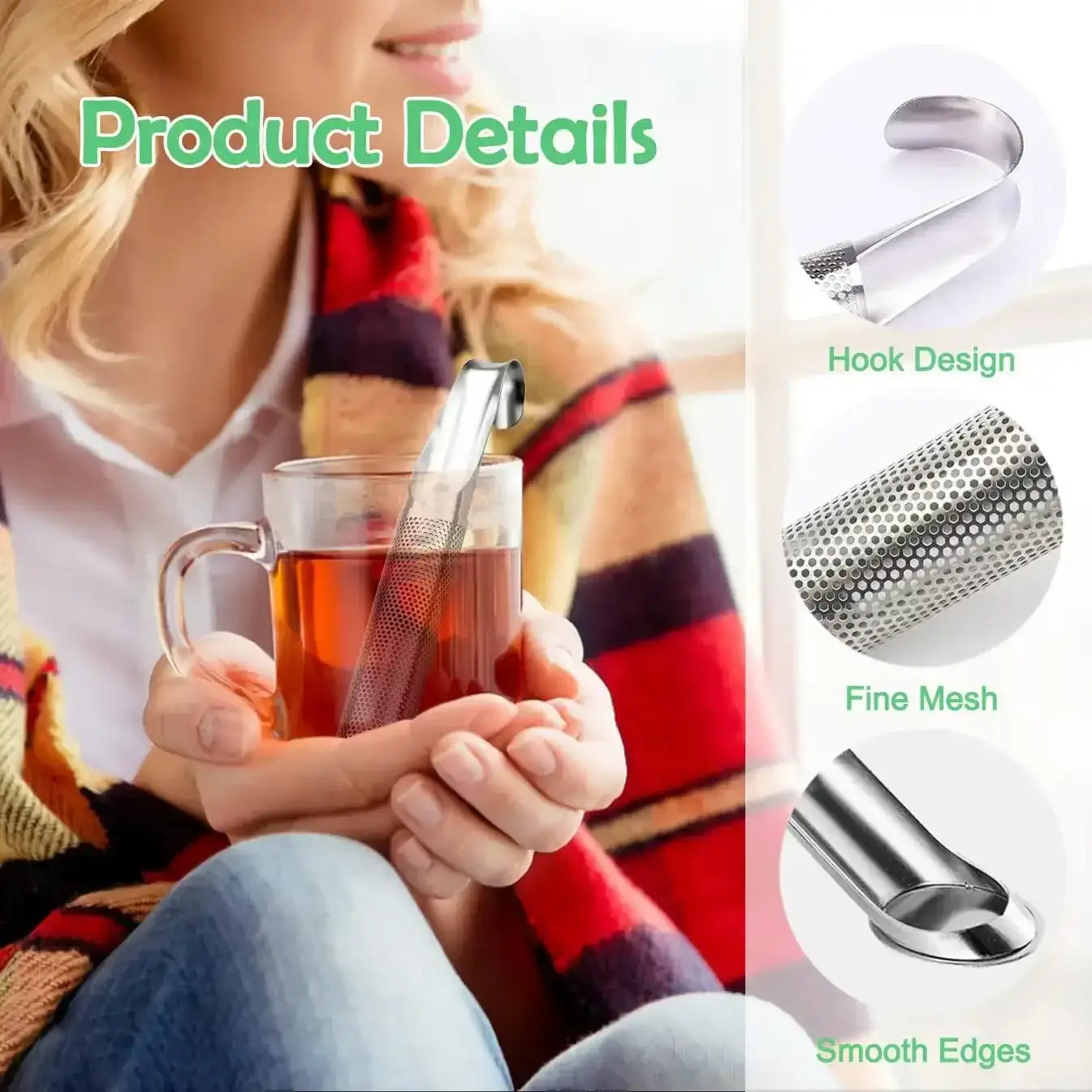 Smartlyo stainless steel extra fine mesh tea strainer with long handle, ideal for loose leaf tea, coffee, and spices.