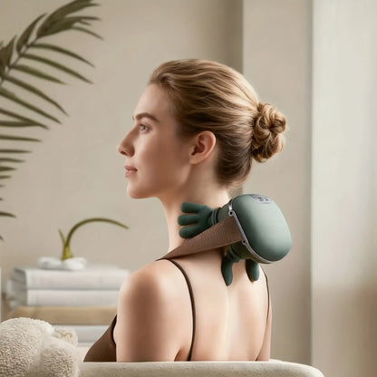 Smartlyo automatic shoulder and neck massager with ergonomic design, showing cushioned pads and control buttons.