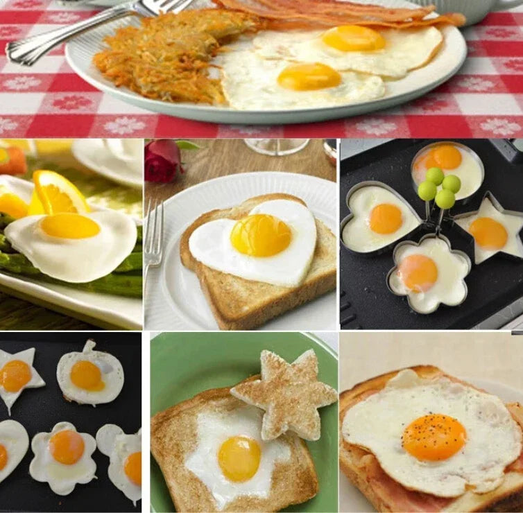 Smartlyo stainless steel heart-shaped fried egg mold and pancake maker for breakfast cooking and omelette rings in kitchen accessories.