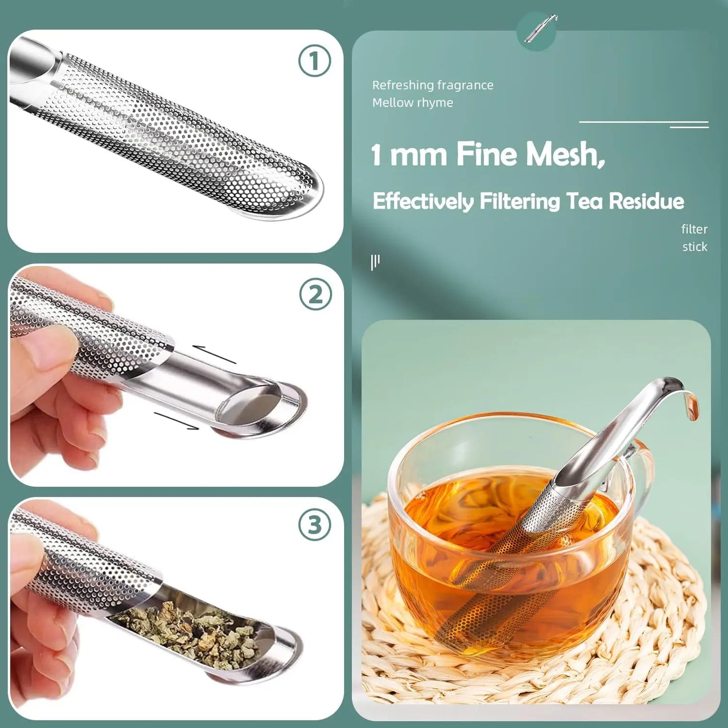 Extra Fine Mesh Tea Strainer for Loose Tea Stainless Steel Long Handle Tea Steeper Diffuser for Leaf Tea Coffee Spices Drinks