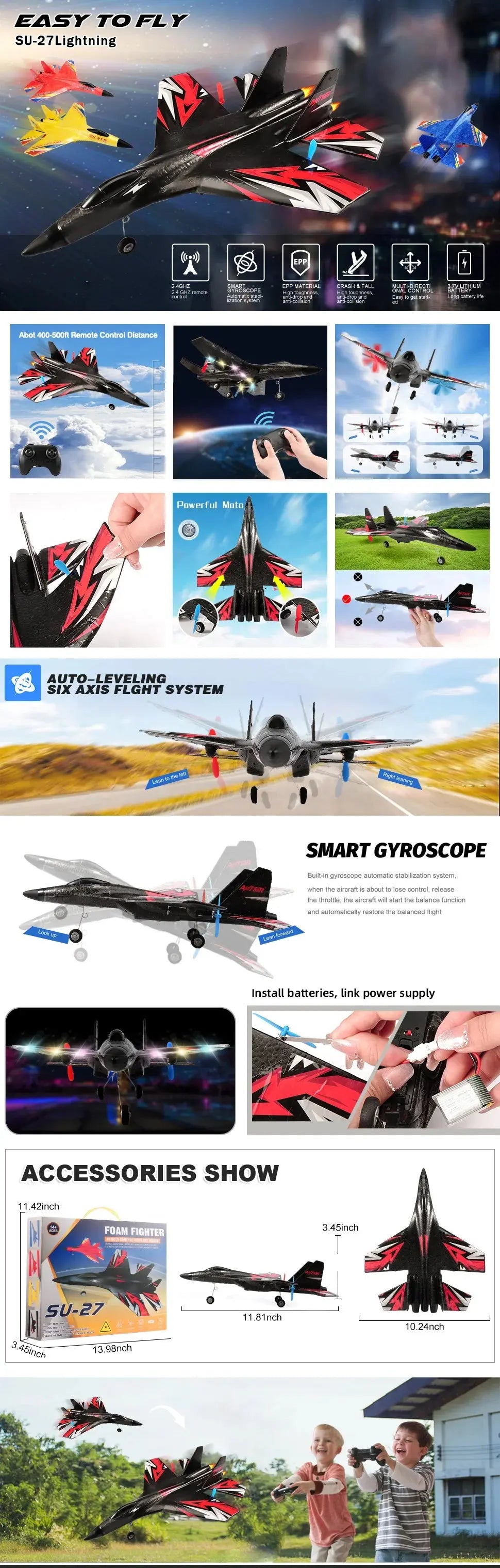 Smartlyo remote control plane modeled after SU-27 jet, featuring detailed wings and fuselage for realistic flight gameplay.
