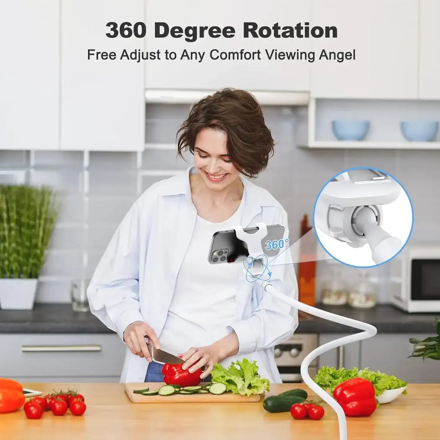 Smartlyo adjustable 360° rotating lazy phone holder with clamp for hands-free viewing and easy device positioning.