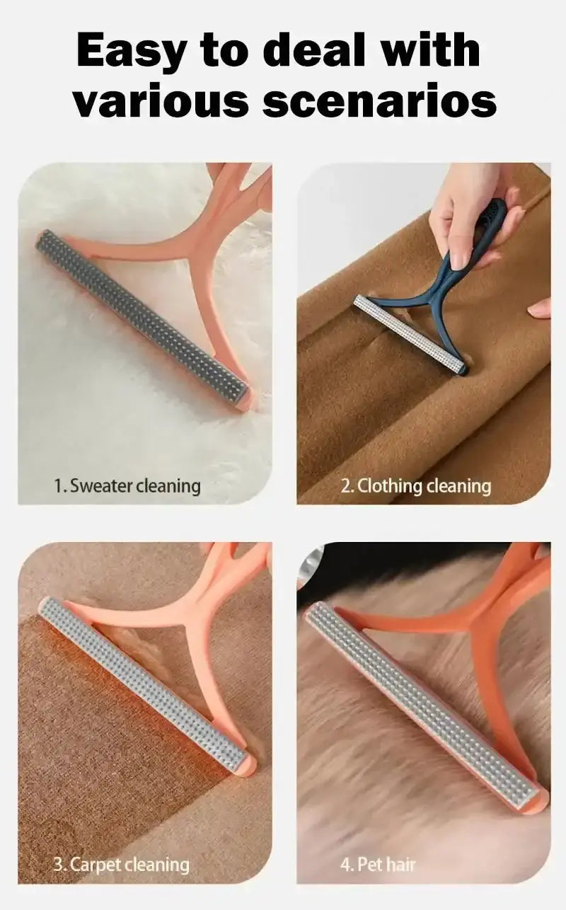 Double-sided pet hair remover by Smartlyo, showing the reusable lint roller with pet hair on fabric surface.