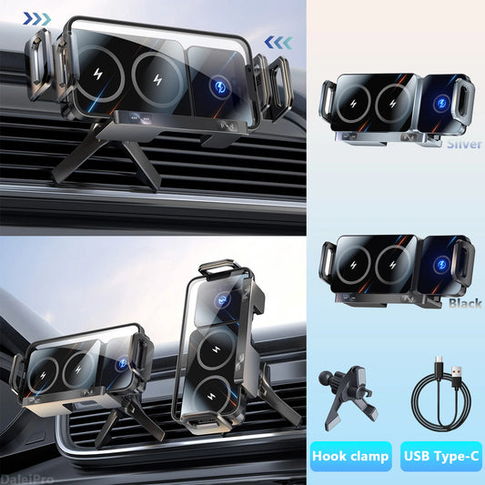 Dual Coil Foldable Phone Holder & Wireless Charger