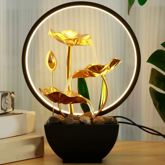USB powered relaxation desktop waterfall fountain by Smartlyo, featuring flowing water and soothing sound for a calming workspace.