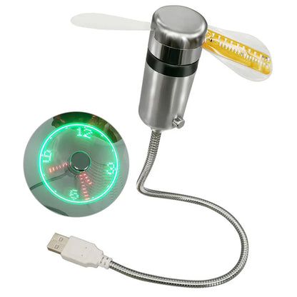 Smartlyo LED clock fan mini fan powered by DC 5V, showing the digital clock display and compact design