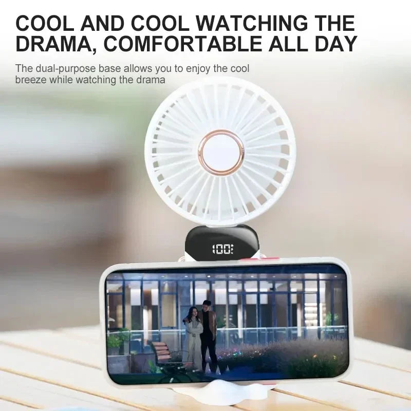 Portable Neck Fan – 5-Speed Foldable Handheld Cooling Fan with Phone Stand & LED Display | USB Rechargeable