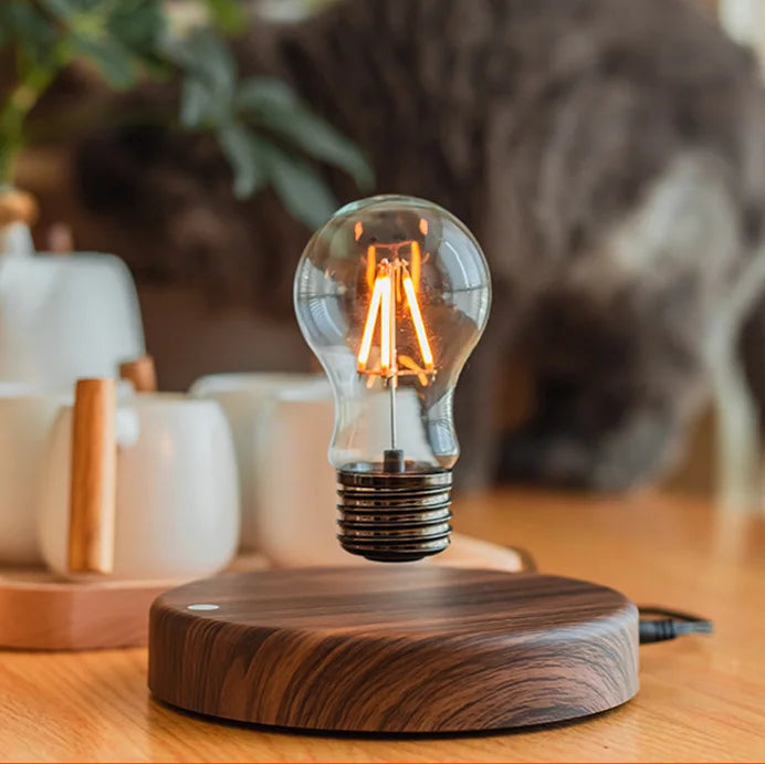 Smartlyo Magnetic Levitation Lamp floating above a base, modern LED design with a sleek, futuristic appearance.