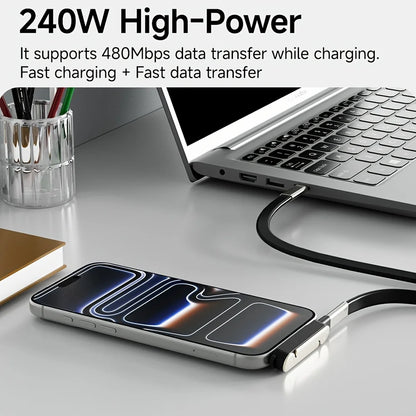 2-in-1 240W USB-C Cable & Foldable Bracket – Fast Charge + Phone/Tablet Stand