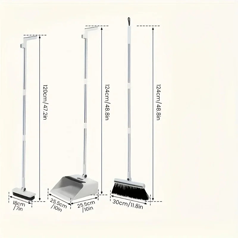Smartlyo 3-in-1 folding broom and dustpan set for multi-surface cleaning, compact and easy to store.