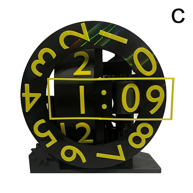 3D printed triaxial clock by Smartlyo with rotating numeric display, showcasing a modern, geometric design and rotating time indicators.