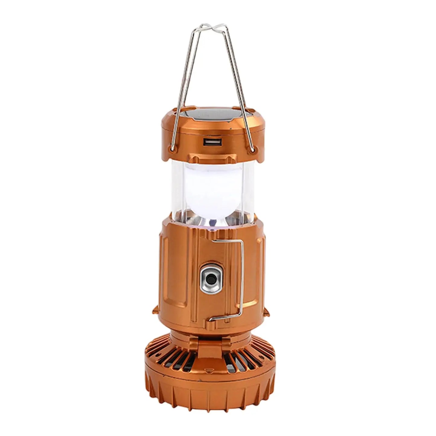 Smartlyo foldable camping fan with built-in light, compact design suitable for outdoor use and portable camping activities.