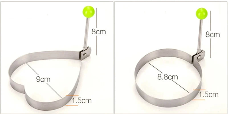 Stainless steel heart-shaped fried egg mold and pancake maker from Smartlyo, used for breakfast cooking and omelette rings.