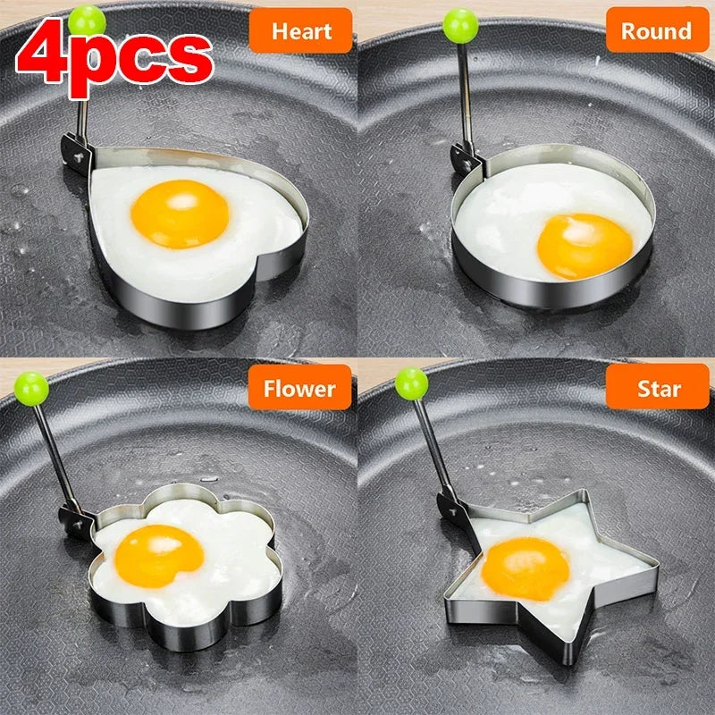 Smartlyo stainless steel heart-shaped fried egg mold and pancake maker, kitchen tool for breakfast and baking.