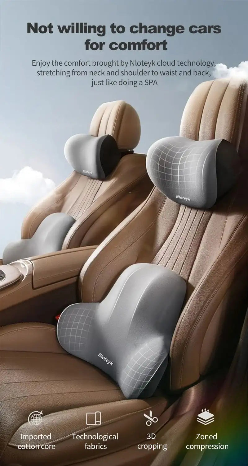 Smartlyo car lumbar support back cushion and neck pillow set, designed for ergonomic comfort during driving.