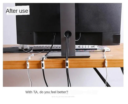 Set of 20 transparent adhesive cable clips by Smartlyo, used for organizing and securing cables on walls or desks.