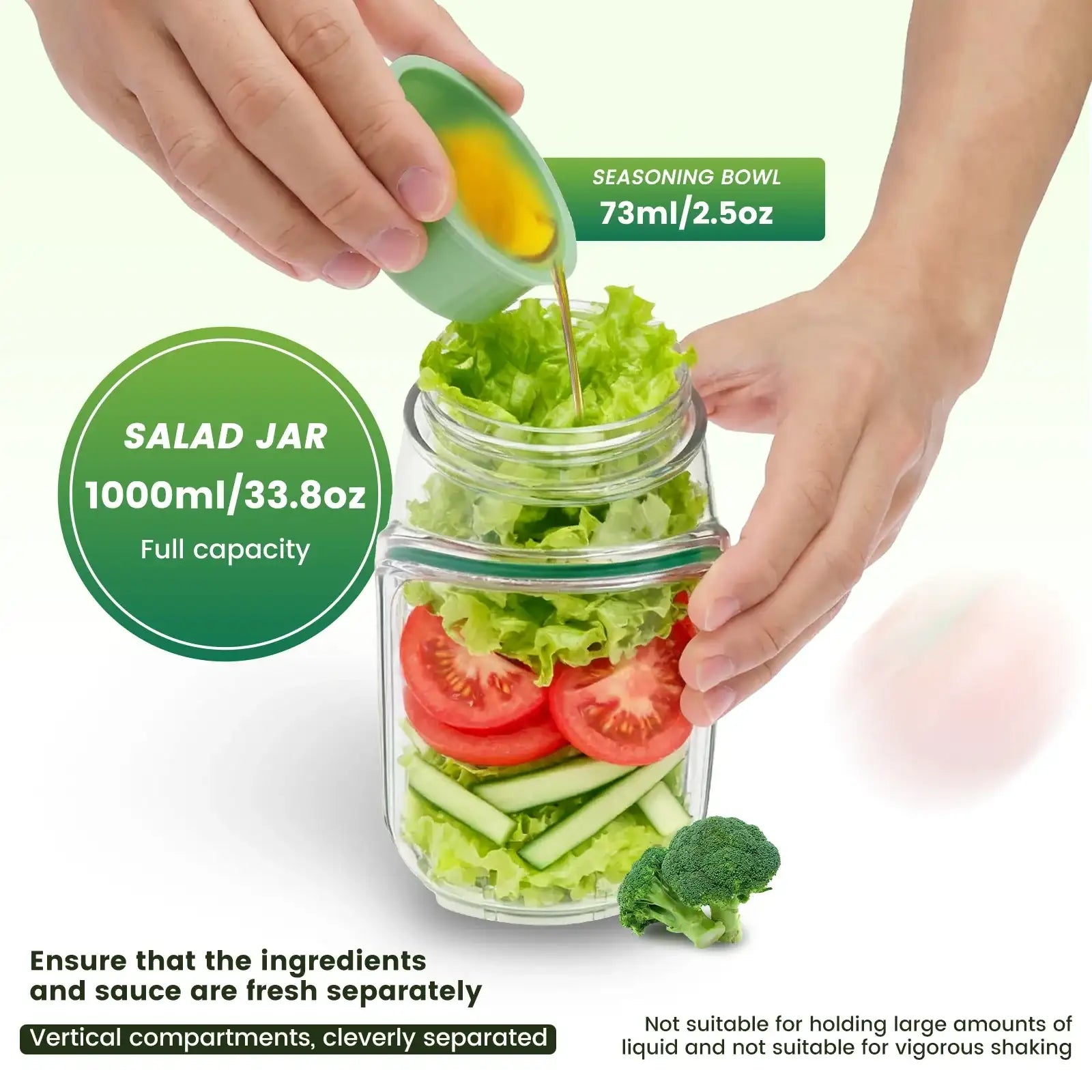 Smartlyo portable side-opening salad jar with clear container and lid, perfect for fresh salads on the go