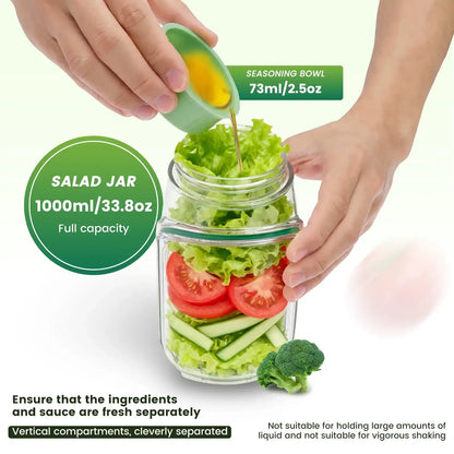 Smartlyo portable side-opening salad jar with clear container and lid, perfect for fresh salads on the go