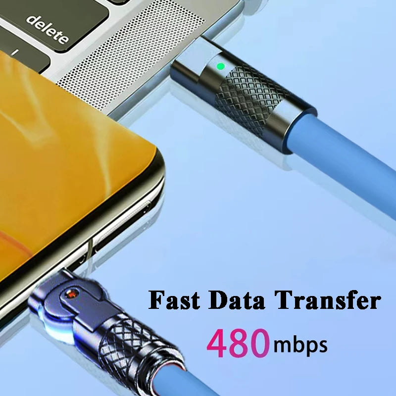 Smartlyo fast charge Type C silicone cable with 180° rotating elbow, designed for flexible and durable charging connections.