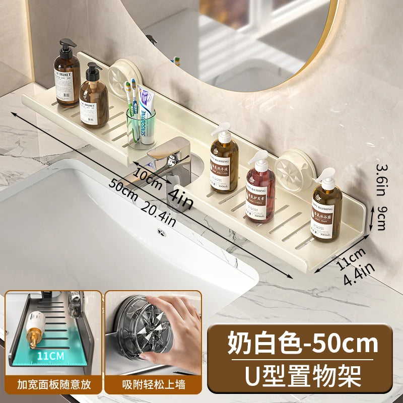Suction Cup Wall-Mounted Bathroom Shelf (No Drilling)