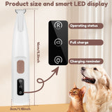 Smartlyo dog paw trimmer with LED light, showing the electric grooming tool and its ergonomic design for safe pet paw trimming.
