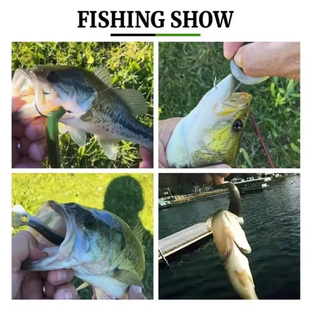 Realistic flexible fishing lure set by Smartlyo with multiple colorful soft lures designed for freshwater and saltwater fishing.