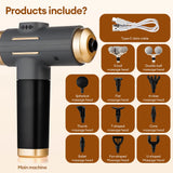 Smartlyo 11-in-1 electric massage gun with 99 speed levels, showing various attachment heads for muscle relief.