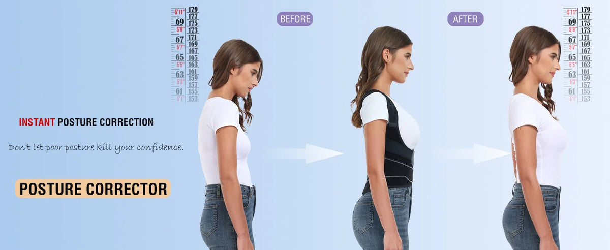 Smartlyo posture corrector for women and men, adjustable brace supporting back and shoulder alignment, shown on a person.