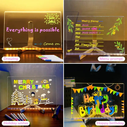 Colorful LED note board with night light by Smartlyo, featuring vibrant lighting and writable surface for notes and messages.