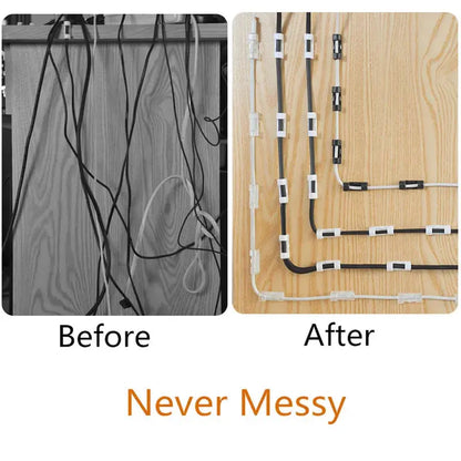Set of 20 transparent Smartlyo adhesive cable clips for organizing and securing cables neatly and discreetly.