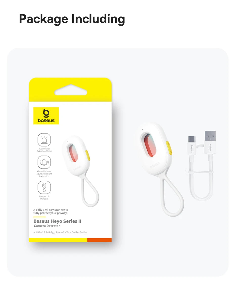 Smartlyo Baseus Camera Detector device with compact design and LED indicators, used for detecting hidden cameras.